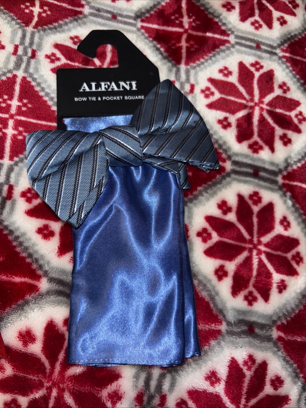 Alfani Blue Striped Bow Tie and Royal Blue Pocket Square Set